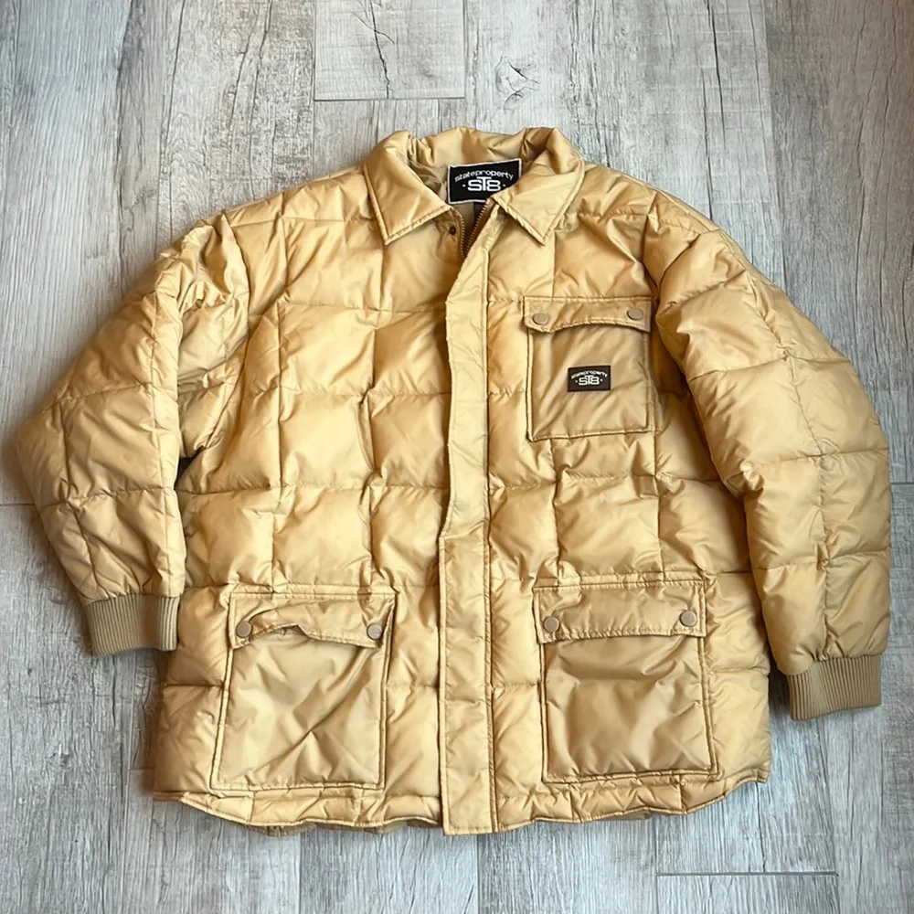 State Property Jacket Men 3X Mustard Quilted Puffer 90's‎ Rap Hip Hop